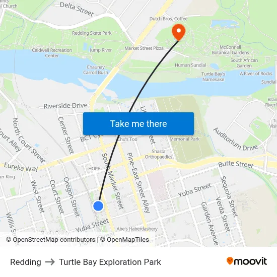 Redding to Turtle Bay Exploration Park map