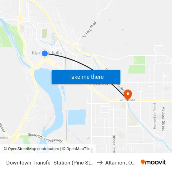 Downtown Transfer Station (Pine St & N 7th St) to Altamont OR USA map