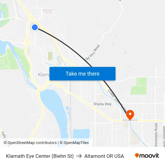 Klamath Eye Center (Biehn St) to Altamont OR USA map