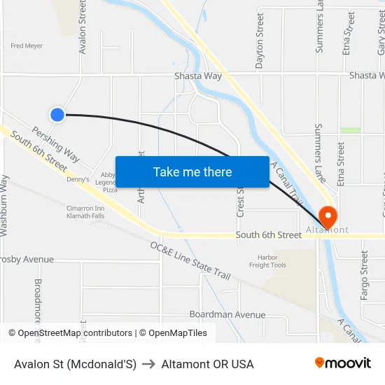 Avalon St (Mcdonald'S) to Altamont OR USA map