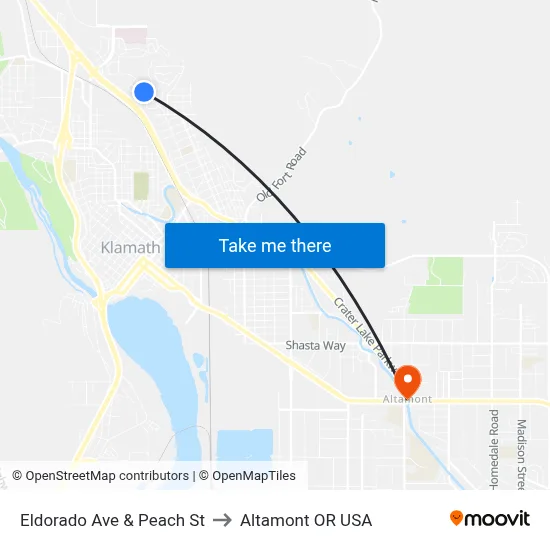 Eldorado Ave & Peach St to Altamont OR USA map