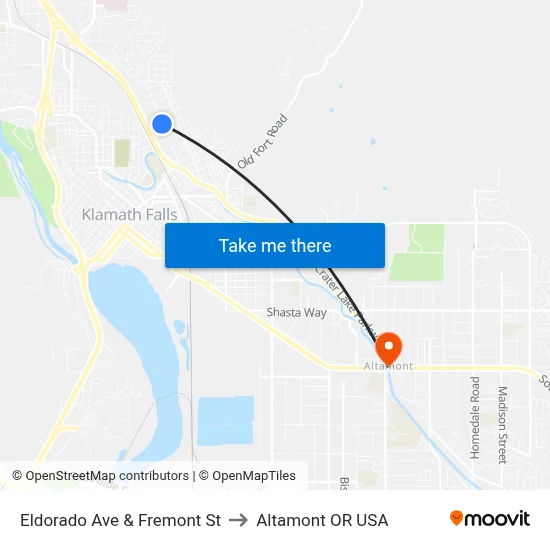 Eldorado Ave & Fremont St to Altamont OR USA map