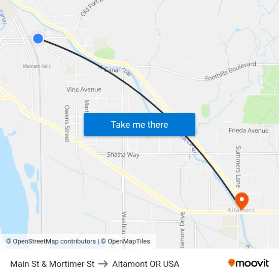 Main St & Mortimer St to Altamont OR USA map