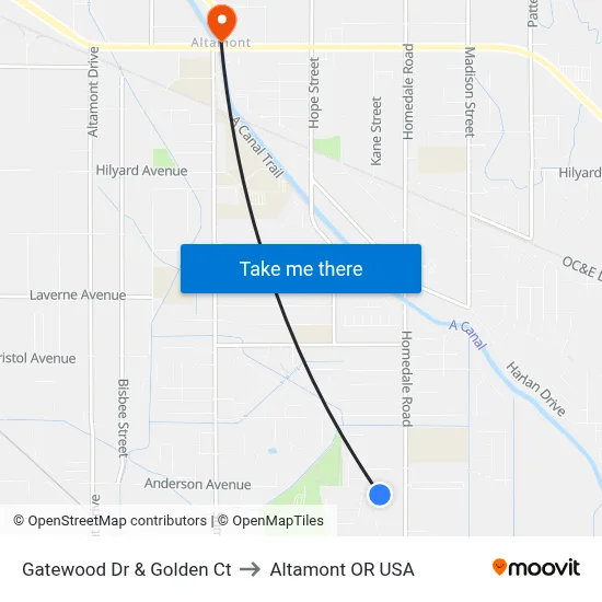 Gatewood Dr & Golden Ct to Altamont OR USA map