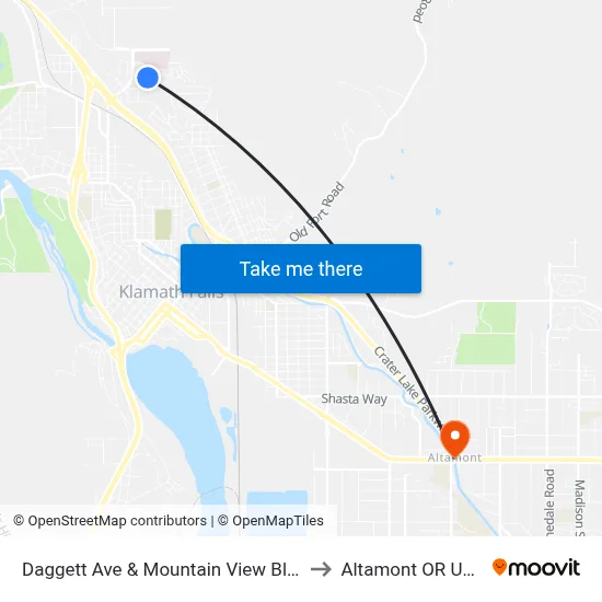 Daggett Ave & Mountain View Blvd to Altamont OR USA map