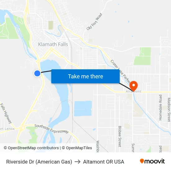 Riverside Dr (American Gas) to Altamont OR USA map