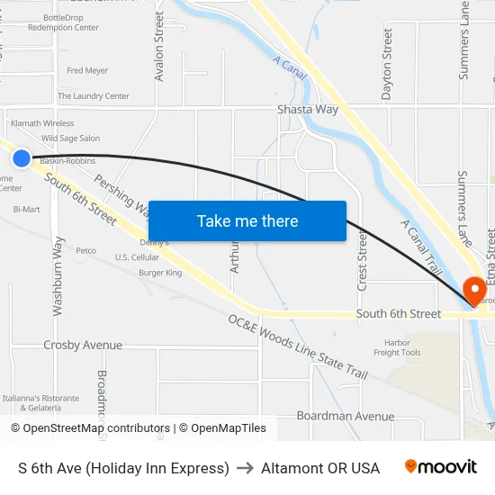 S 6th Ave (Holiday Inn Express) to Altamont OR USA map