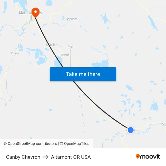 Canby Chevron to Altamont OR USA map