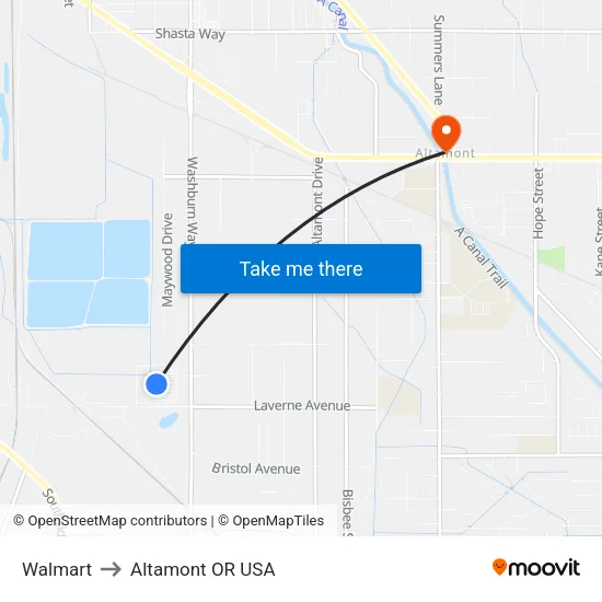 Walmart to Altamont OR USA map