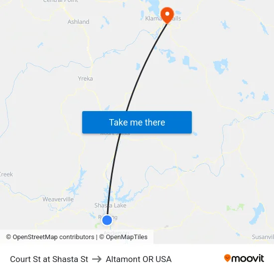 Court St at Shasta St to Altamont OR USA map