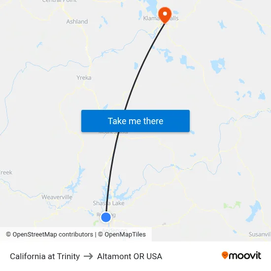 California at Trinity to Altamont OR USA map