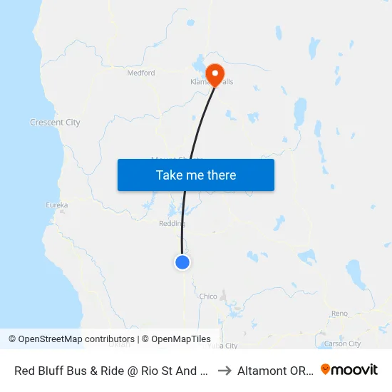 Red Bluff Bus & Ride @ Rio St And Walnut St. to Altamont OR USA map