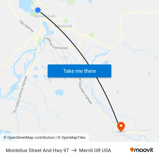 Montelius Street And Hwy 97 to Merrill OR USA map