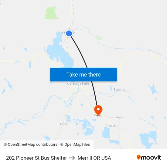 202 Pioneer St Bus Shelter to Merrill OR USA map