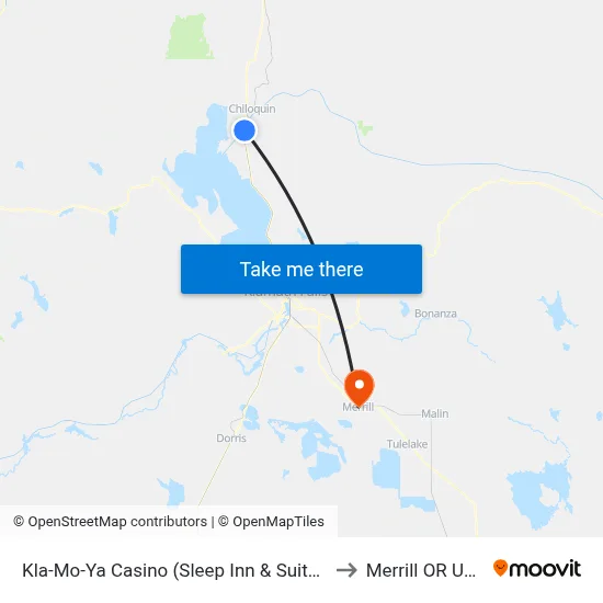 Kla-Mo-Ya Casino (Sleep Inn & Suites) to Merrill OR USA map