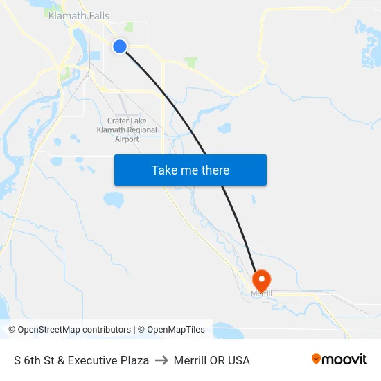 S 6th St & Executive Plaza to Merrill OR USA map