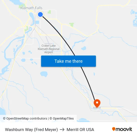 Washburn Way (Fred Meyer) to Merrill OR USA map