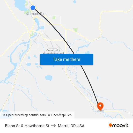 Biehn St & Hawthorne St to Merrill OR USA map