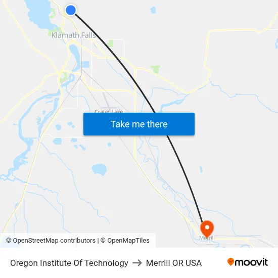 Oregon Institute Of Technology to Merrill OR USA map