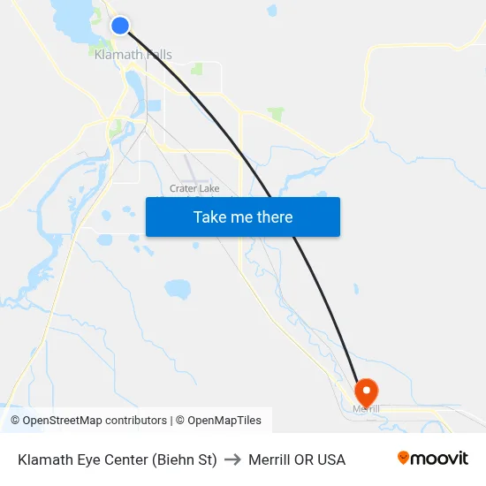 Klamath Eye Center (Biehn St) to Merrill OR USA map