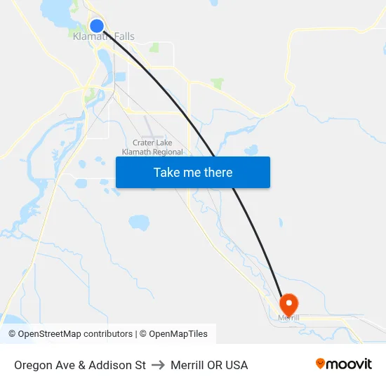 Oregon Ave & Addison St to Merrill OR USA map
