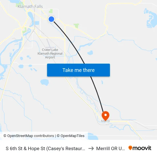 S 6th St & Hope St (Casey's Restaurant) to Merrill OR USA map