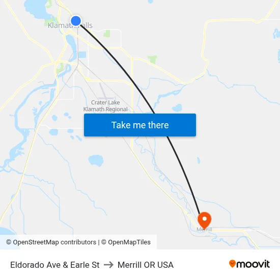 Eldorado Ave & Earle St to Merrill OR USA map
