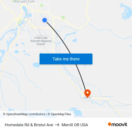 Homedale Rd & Bristol Ave to Merrill OR USA map