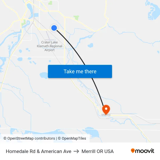 Homedale Rd & American Ave to Merrill OR USA map