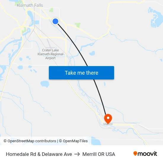 Homedale Rd & Delaware Ave to Merrill OR USA map