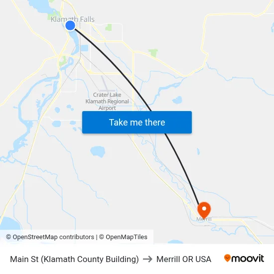 Main St (Klamath County Building) to Merrill OR USA map
