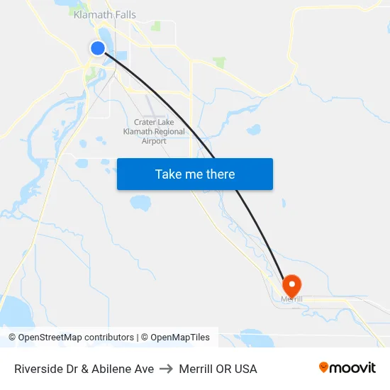 Riverside Dr & Abilene Ave to Merrill OR USA map
