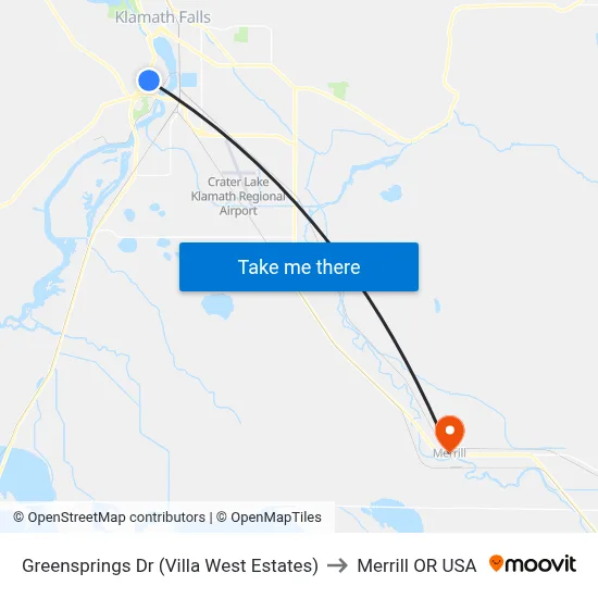 Greensprings Dr (Villa West Estates) to Merrill OR USA map