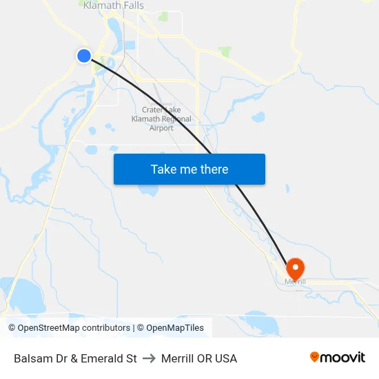 Balsam Dr & Emerald St to Merrill OR USA map