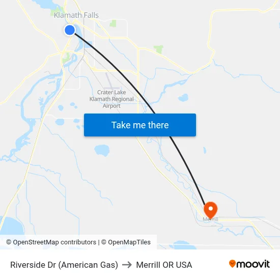 Riverside Dr (American Gas) to Merrill OR USA map