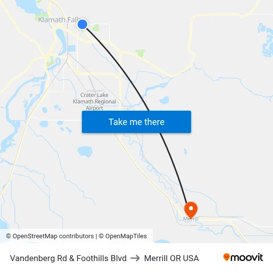 Vandenberg Rd & Foothills Blvd to Merrill OR USA map
