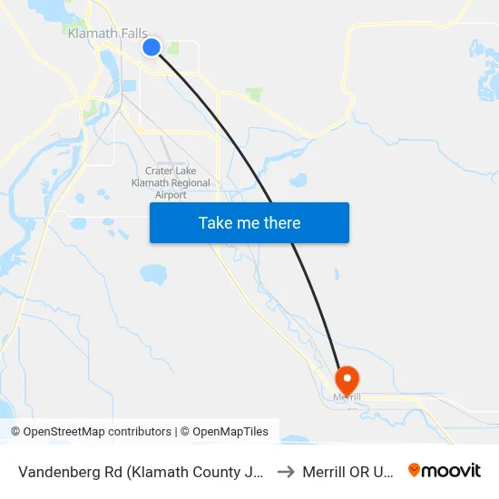 Vandenberg Rd (Klamath County Jail) to Merrill OR USA map