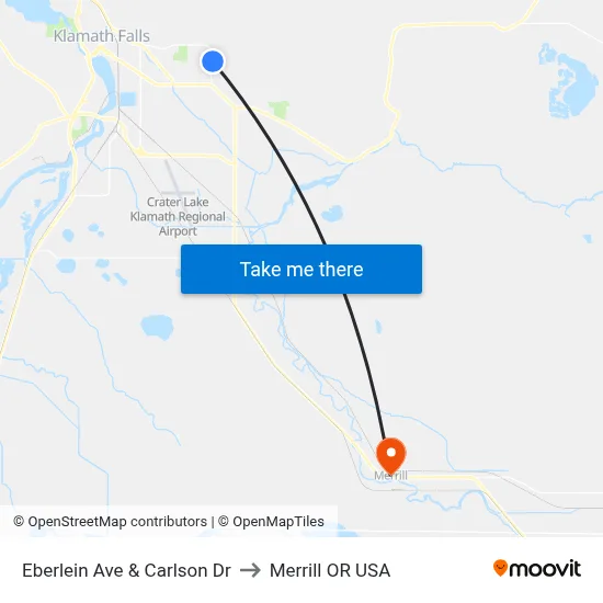 Eberlein Ave & Carlson Dr to Merrill OR USA map