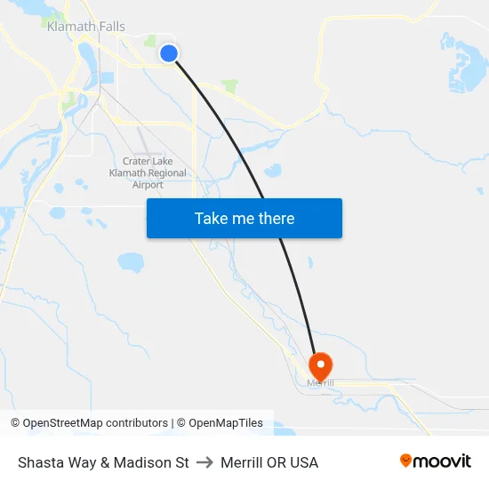 Shasta Way & Madison St to Merrill OR USA map