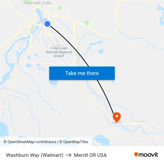 Washburn Way (Walmart) to Merrill OR USA map