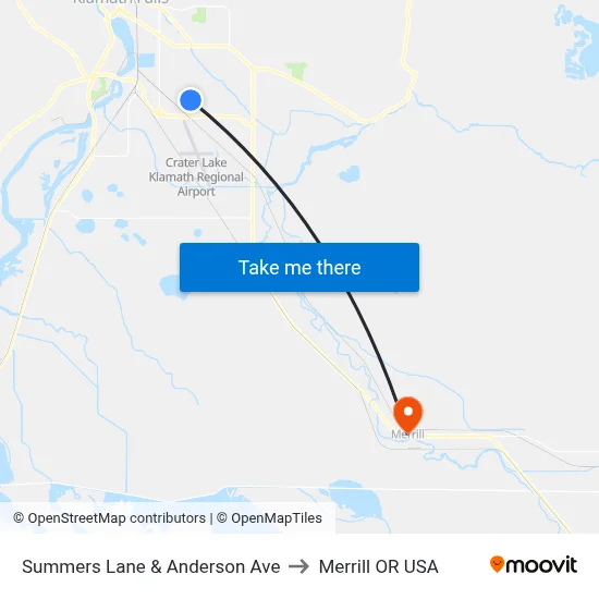 Summers Lane & Anderson Ave to Merrill OR USA map
