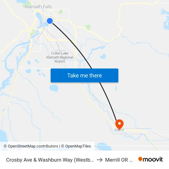 Crosby Ave & Washburn Way (Westbound) to Merrill OR USA map