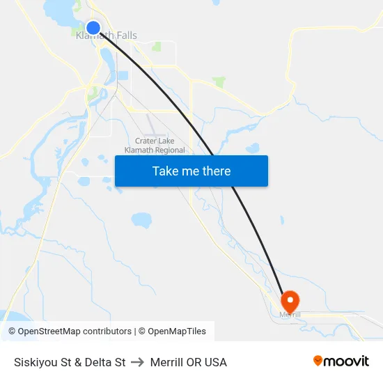 Siskiyou St & Delta St to Merrill OR USA map