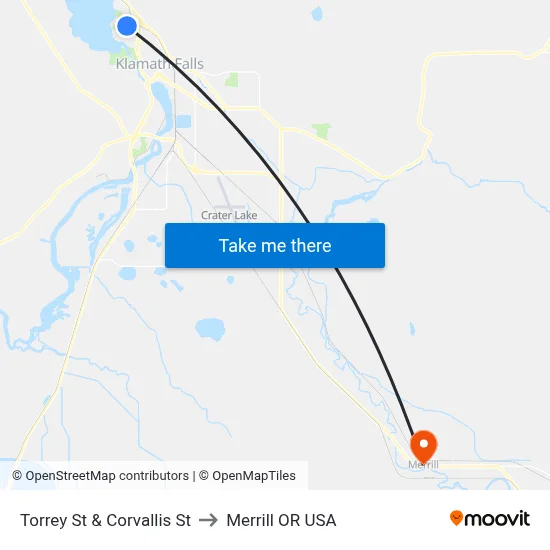 Torrey St & Corvallis St to Merrill OR USA map
