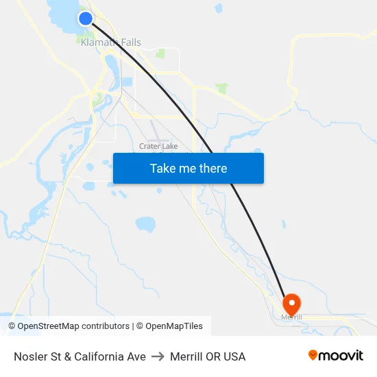 Nosler St & California Ave to Merrill OR USA map