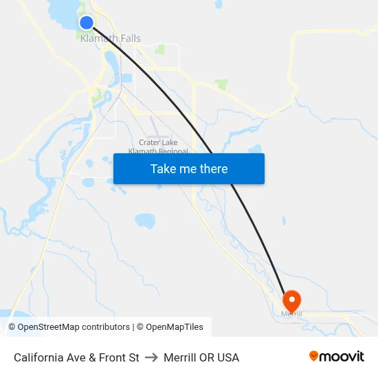 California Ave & Front St to Merrill OR USA map