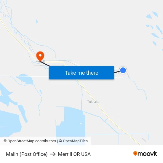 Malin (Post Office) to Merrill OR USA map