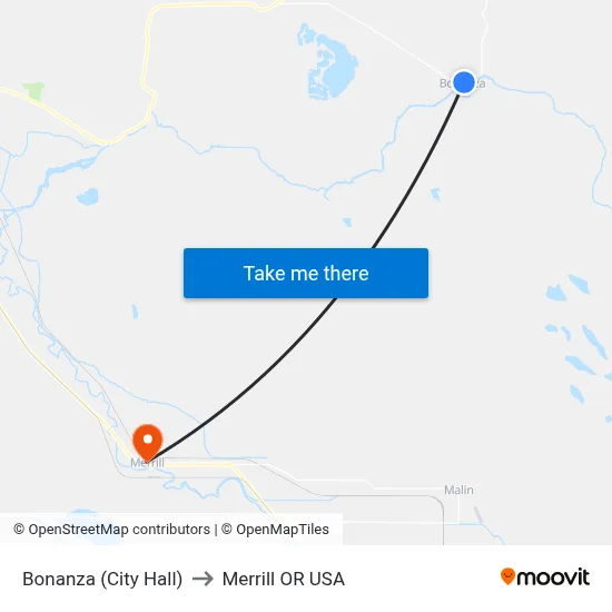 Bonanza (City Hall) to Merrill OR USA map