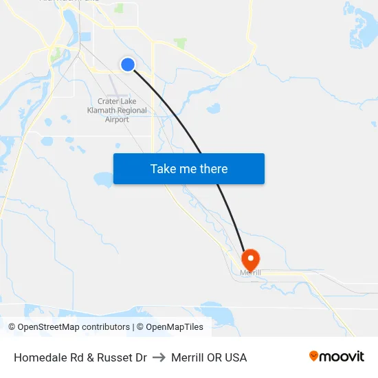 Homedale Rd & Russet Dr to Merrill OR USA map