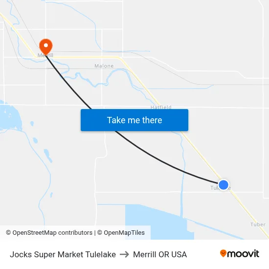Jocks Super Market Tulelake to Merrill OR USA map